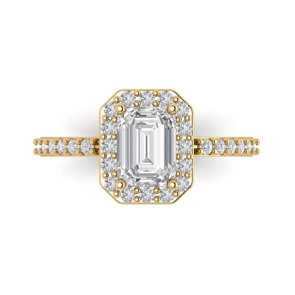 1.92 cttw White Sapphire Hidden Halo Engagement Ring - Solid Gold (Emerald Cut,7.5X5.5mm)