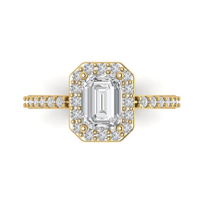 1.92 cttw White Sapphire Hidden Halo Engagement Ring - Solid Gold (Emerald Cut,7.5X5.5mm)