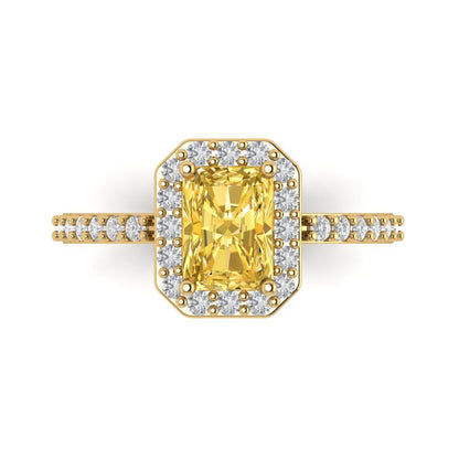 1.92 cttw Zirconia Simulated Yellow Diamond Hidden Halo Engagement Ring - Solid Gold (VVS1, Emerald Cut,7.5X5.5mm)