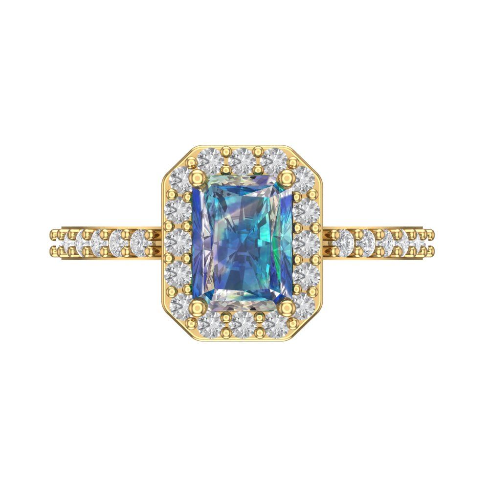 1.92 cttw Blue Moissanite Hidden Halo Engagement Ring - Solid Gold (Emerald Cut,7.5X5.5mm)