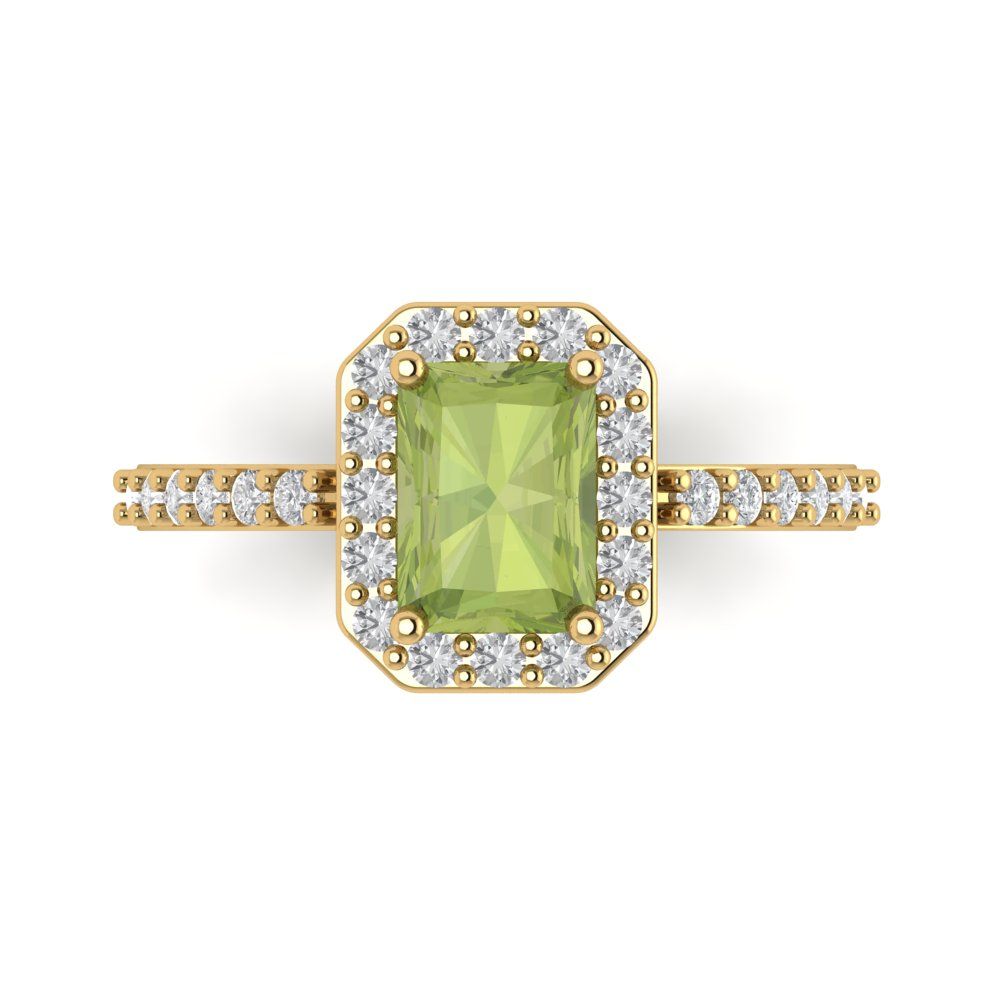 1.92 cttw Natural Peridot Hidden Halo Engagement Ring - Solid Gold (Emerald Cut,7.5X5.5mm)