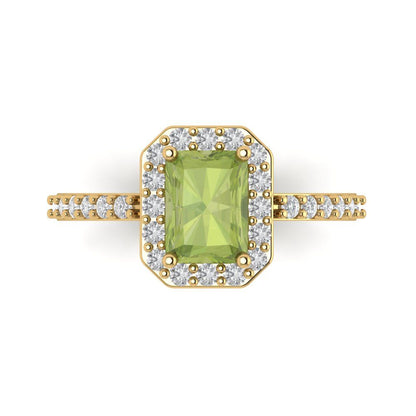 1.92 cttw Natural Peridot Hidden Halo Engagement Ring - Solid Gold (Emerald Cut,7.5X5.5mm)