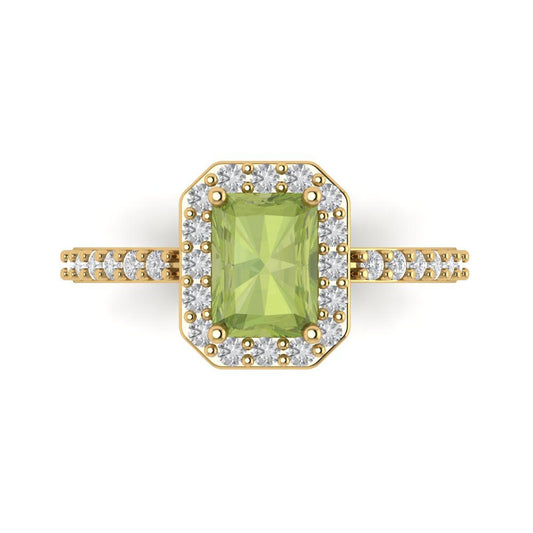 1.92 cttw Natural Peridot Hidden Halo Engagement Ring - Solid Yellow Gold (VVS1, Emerald Cut,7.5X5.5mm)