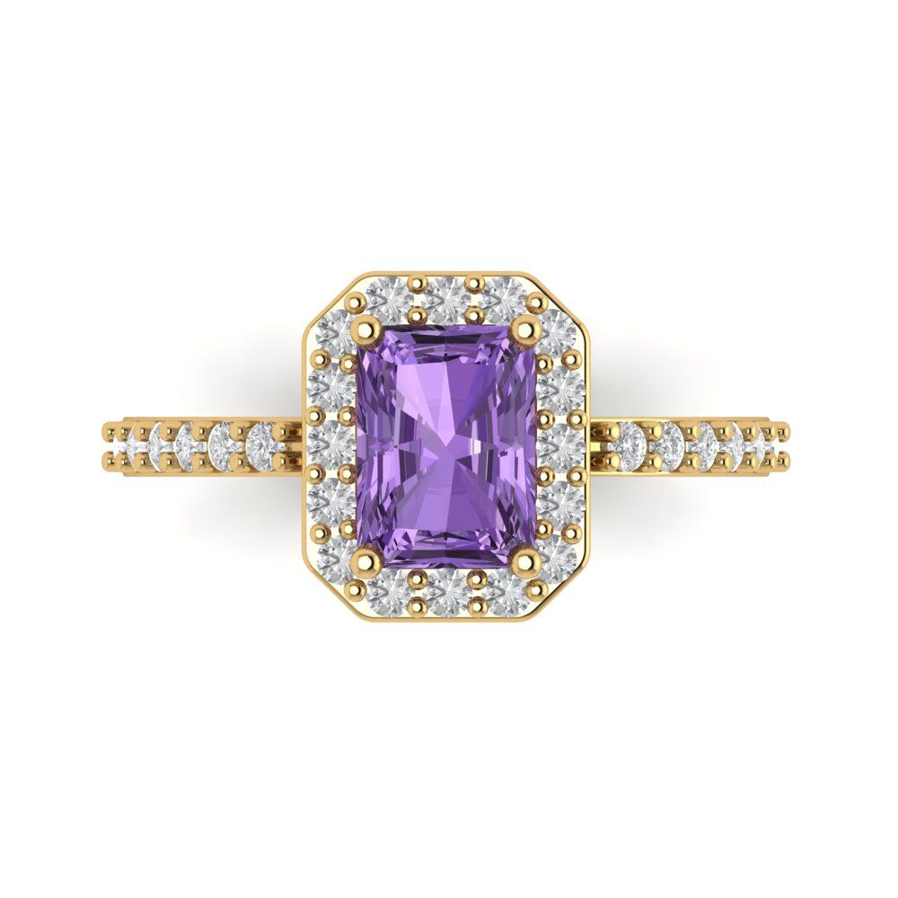 1.92 cttw Simulated Alexandrite Hidden Halo Engagement Ring - Solid Gold (Emerald Cut,7.5X5.5mm)