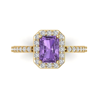 1.92 cttw Simulated Alexandrite Hidden Halo Engagement Ring - Solid Gold (Emerald Cut,7.5X5.5mm)