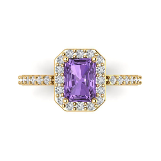 1.92 cttw Simulated Alexandrite Hidden Halo Engagement Ring - Solid Yellow Gold (VVS1, Emerald Cut,7.5X5.5mm)