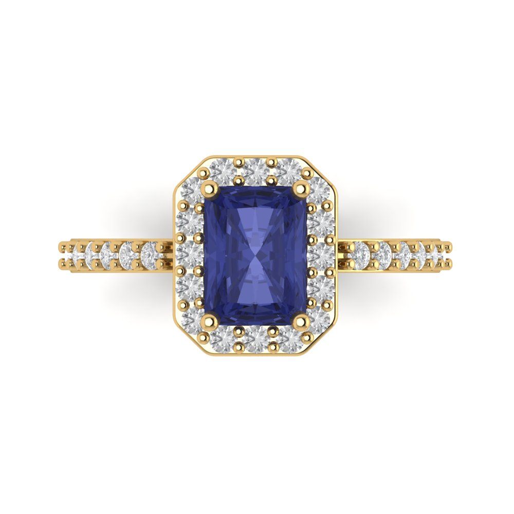 1.92 cttw Simulated Tanzanite Hidden Halo Engagement Ring - Solid Gold (Emerald Cut,7.5X5.5mm)