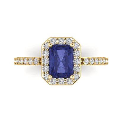 1.92 cttw Simulated Tanzanite Hidden Halo Engagement Ring - Solid Gold (Emerald Cut,7.5X5.5mm)