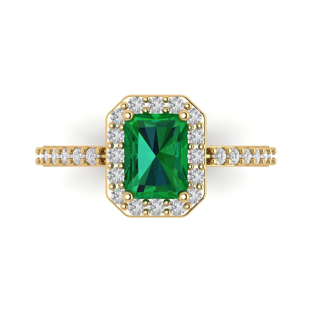 1.92 cttw Simulated Emerald Hidden Halo Engagement Ring - Solid Gold (Emerald Cut,7.5X5.5mm)