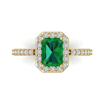 1.92 cttw Simulated Emerald Hidden Halo Engagement Ring - Solid Gold (Emerald Cut,7.5X5.5mm)