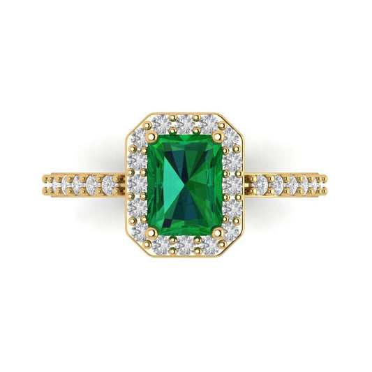 1.92 cttw Simulated Emerald Hidden Halo Engagement Ring - Solid Yellow Gold (VVS1, Emerald Cut,7.5X5.5mm)