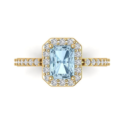 1.92 cttw Natural Sky Blue Topaz Hidden Halo Engagement Ring - Solid Gold (Emerald Cut,7.5X5.5mm)