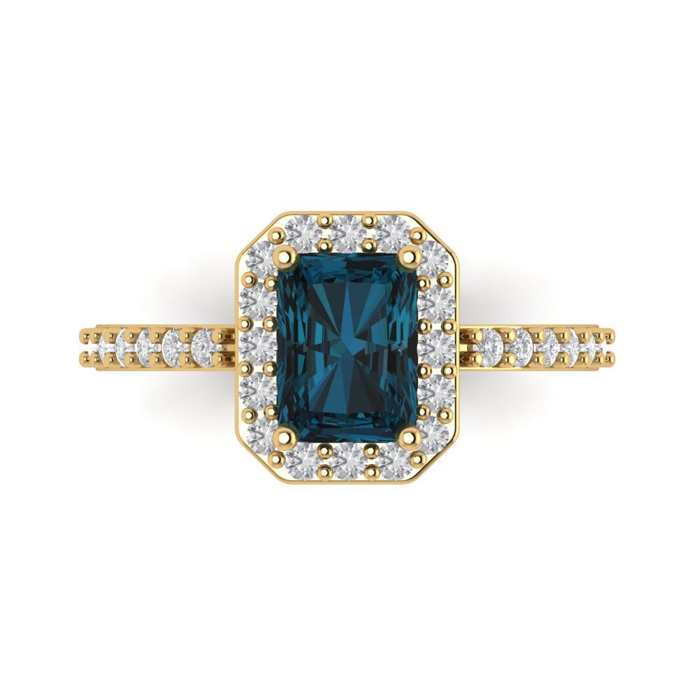 1.92 cttw Natural London Blue Topaz Hidden Halo Engagement Ring - Solid Gold (Emerald Cut,7.5X5.5mm)