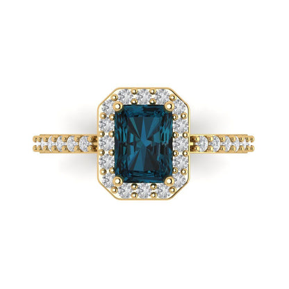 1.92 cttw Natural London Blue Topaz Hidden Halo Engagement Ring - Solid Gold (Emerald Cut,7.5X5.5mm)
