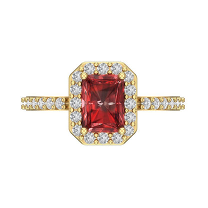 1.92 cttw Natural Garnet Hidden Halo Engagement Ring - Solid Gold (Emerald Cut,7.5X5.5mm)