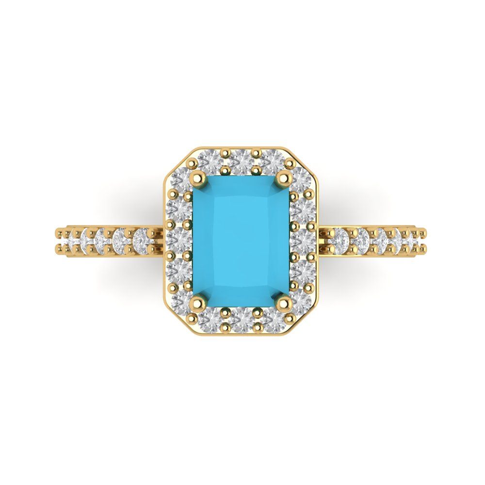 1.92 cttw Simulated Turquoise Hidden Halo Engagement Ring - Solid Gold (Emerald Cut,7.5X5.5mm)