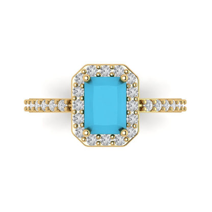 1.92 cttw Simulated Turquoise Hidden Halo Engagement Ring - Solid Gold (Emerald Cut,7.5X5.5mm)