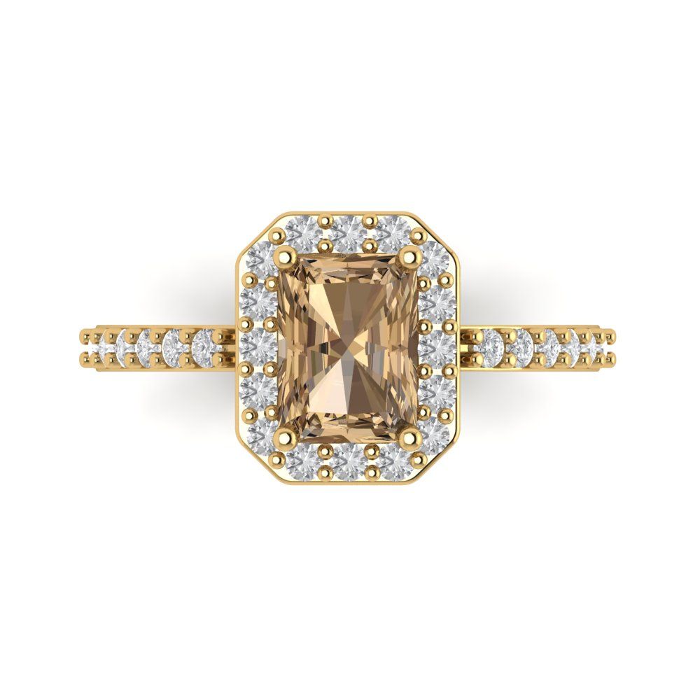 1.92 cttw Zirconia Simulated Champagne Diamond Hidden Halo Engagement Ring - Solid Gold (VVS1, Emerald Cut,7.5X5.5mm)