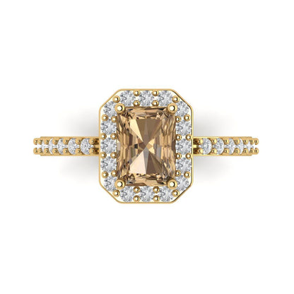 1.92 cttw Zirconia Simulated Champagne Diamond Hidden Halo Engagement Ring - Solid Gold (VVS1, Emerald Cut,7.5X5.5mm)