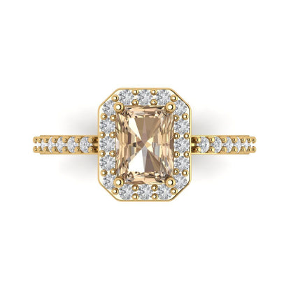 1.92 cttw Yellow Moissanite Hidden Halo Engagement Ring - Solid Gold (Emerald Cut,7.5X5.5mm)