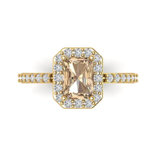 1.92 cttw Yellow Moissanite Hidden Halo Engagement Ring - Solid Yellow Gold (VVS1, Emerald Cut,7.5X5.5mm)