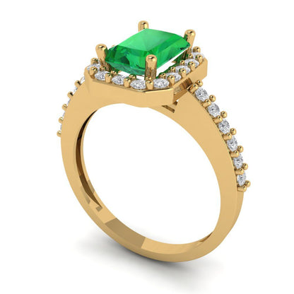 1.92 cttw Simulated Emerald Hidden Halo Engagement Ring - Solid Gold (Emerald Cut,7.5X5.5mm)