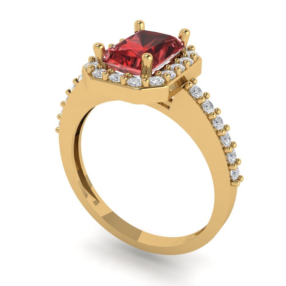 1.92 cttw Natural Garnet Hidden Halo Engagement Ring - Solid Gold (Emerald Cut,7.5X5.5mm)