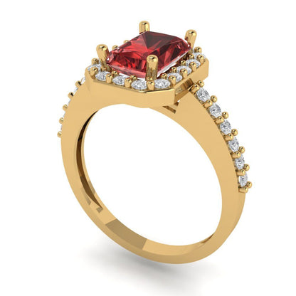 1.92 cttw Natural Garnet Hidden Halo Engagement Ring - Solid Gold (Emerald Cut,7.5X5.5mm)