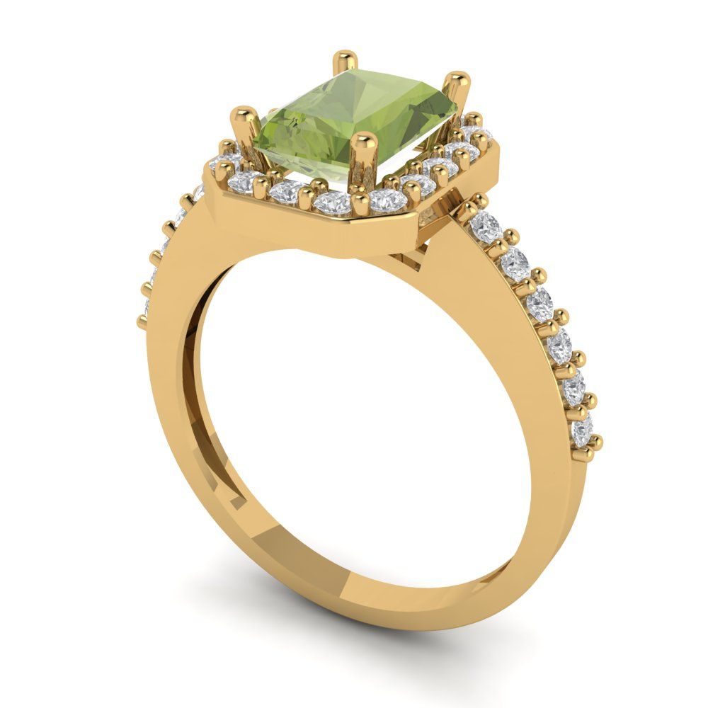 1.92 cttw Natural Peridot Hidden Halo Engagement Ring - Solid Gold (Emerald Cut,7.5X5.5mm)