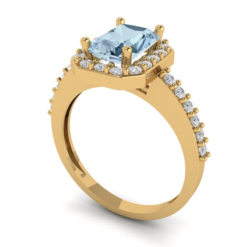 1.92 cttw Natural Aquamarine Hidden Halo Engagement Ring - Solid Gold (Emerald Cut,7.5X5.5mm)