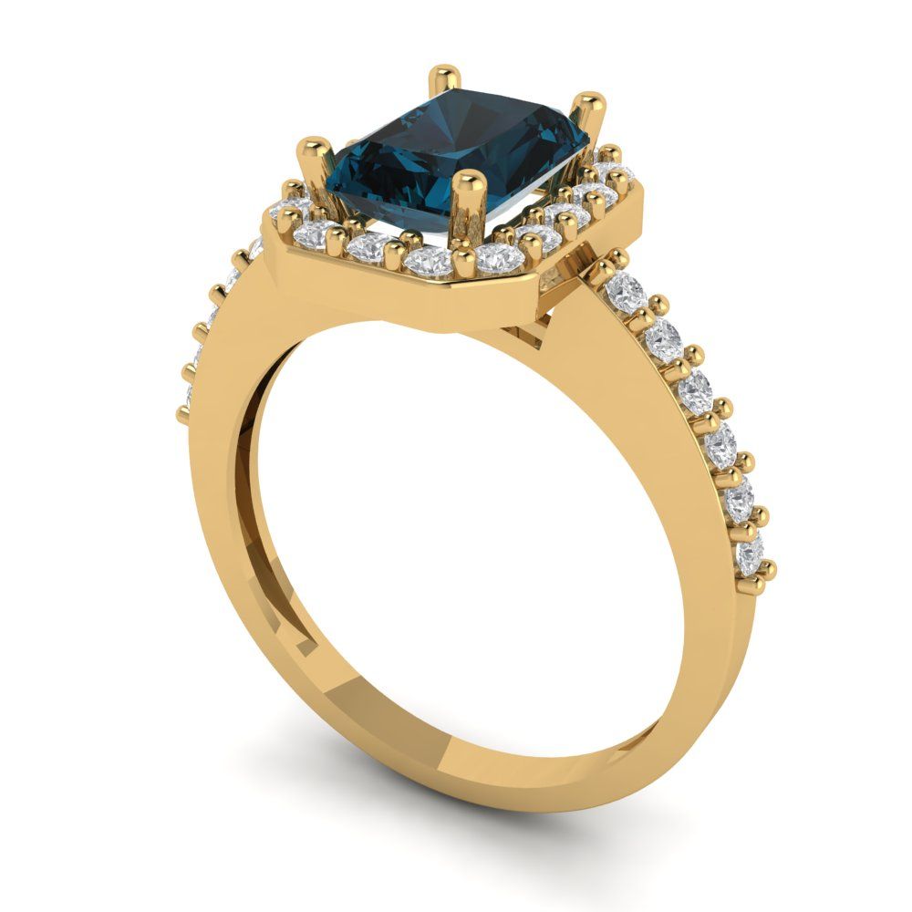 1.92 cttw Natural London Blue Topaz Hidden Halo Engagement Ring - Solid Gold (Emerald Cut,7.5X5.5mm)