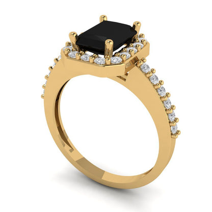 1.92 cttw Natural Onyx Hidden Halo Engagement Ring - Solid Gold (Emerald Cut,7.5X5.5mm)