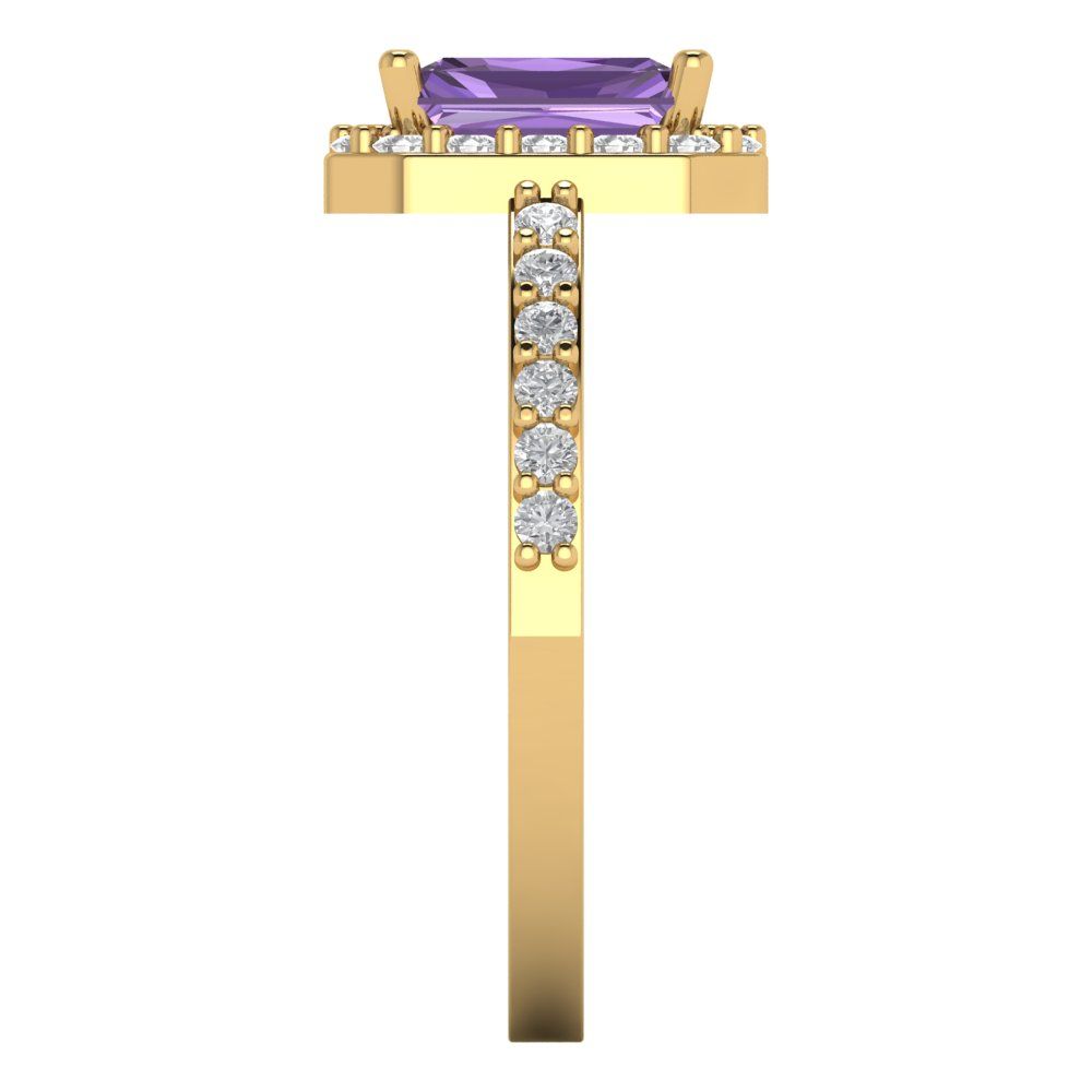 1.92 cttw Simulated Alexandrite Hidden Halo Engagement Ring - Solid Gold (Emerald Cut,7.5X5.5mm)