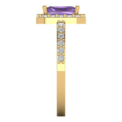 1.92 cttw Simulated Alexandrite Hidden Halo Engagement Ring - Solid Gold (Emerald Cut,7.5X5.5mm)