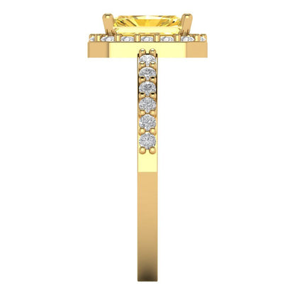 1.92 cttw Zirconia Simulated Yellow Diamond Hidden Halo Engagement Ring - Solid Gold (VVS1, Emerald Cut,7.5X5.5mm)