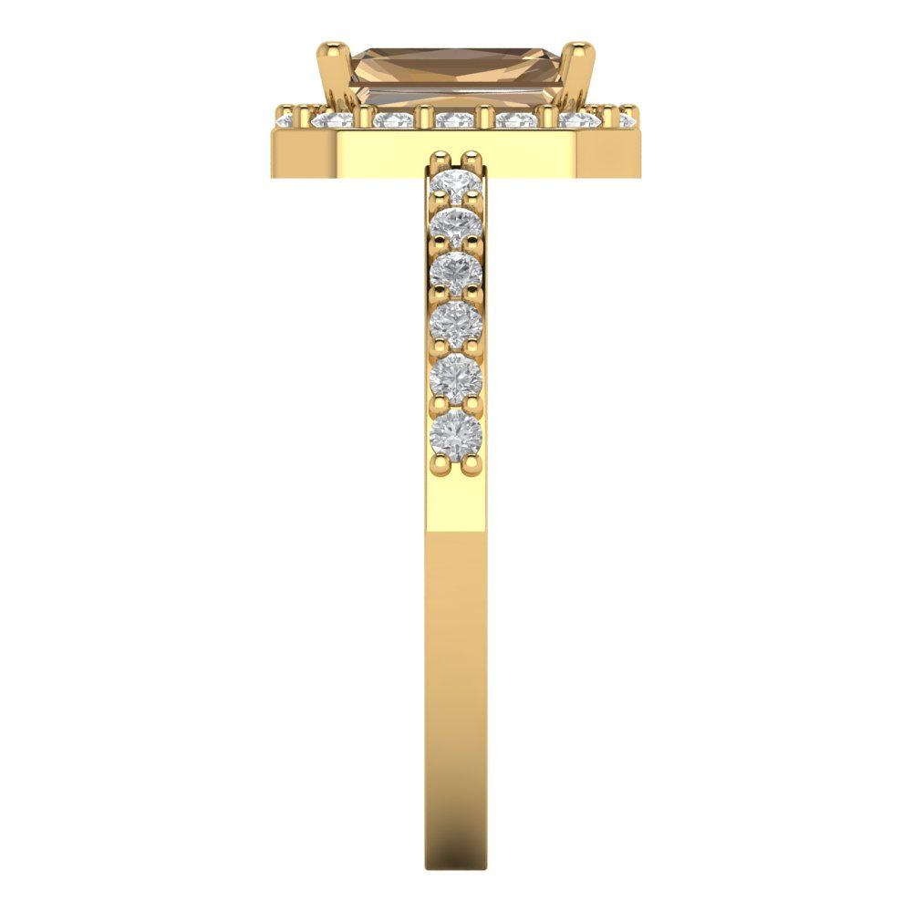 1.92 cttw Zirconia Simulated Champagne Diamond Hidden Halo Engagement Ring - Solid Gold (VVS1, Emerald Cut,7.5X5.5mm)