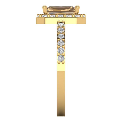 1.92 cttw Zirconia Simulated Champagne Diamond Hidden Halo Engagement Ring - Solid Gold (VVS1, Emerald Cut,7.5X5.5mm)