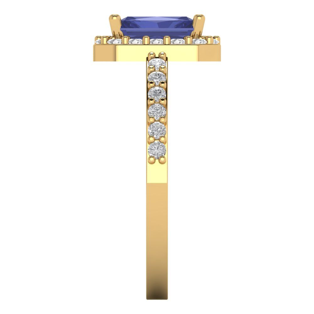 1.92 cttw Simulated Tanzanite Hidden Halo Engagement Ring - Solid Gold (Emerald Cut,7.5X5.5mm)