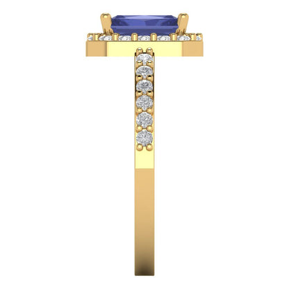 1.92 cttw Simulated Tanzanite Hidden Halo Engagement Ring - Solid Gold (Emerald Cut,7.5X5.5mm)