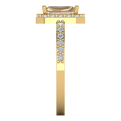 1.92 cttw Yellow Moissanite Hidden Halo Engagement Ring - Solid Gold (Emerald Cut,7.5X5.5mm)