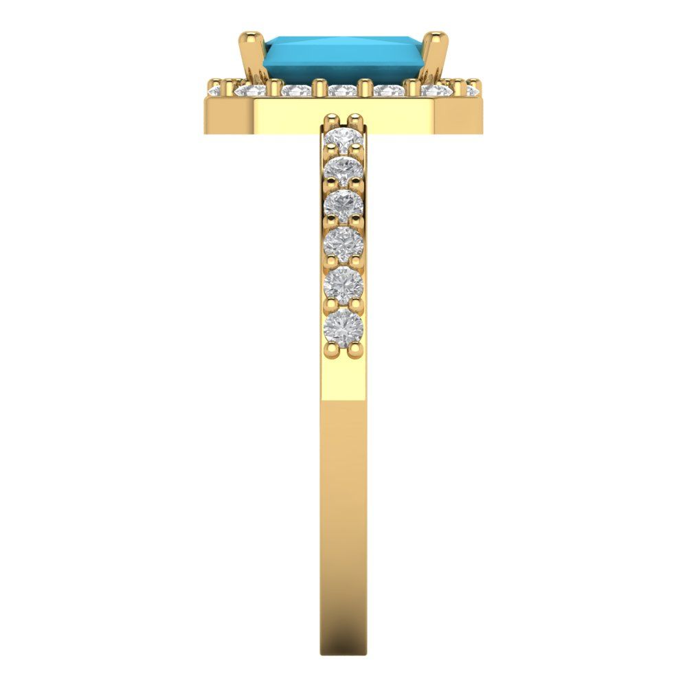 1.92 cttw Simulated Turquoise Hidden Halo Engagement Ring - Solid Gold (Emerald Cut,7.5X5.5mm)
