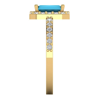 1.92 cttw Simulated Turquoise Hidden Halo Engagement Ring - Solid Gold (Emerald Cut,7.5X5.5mm)