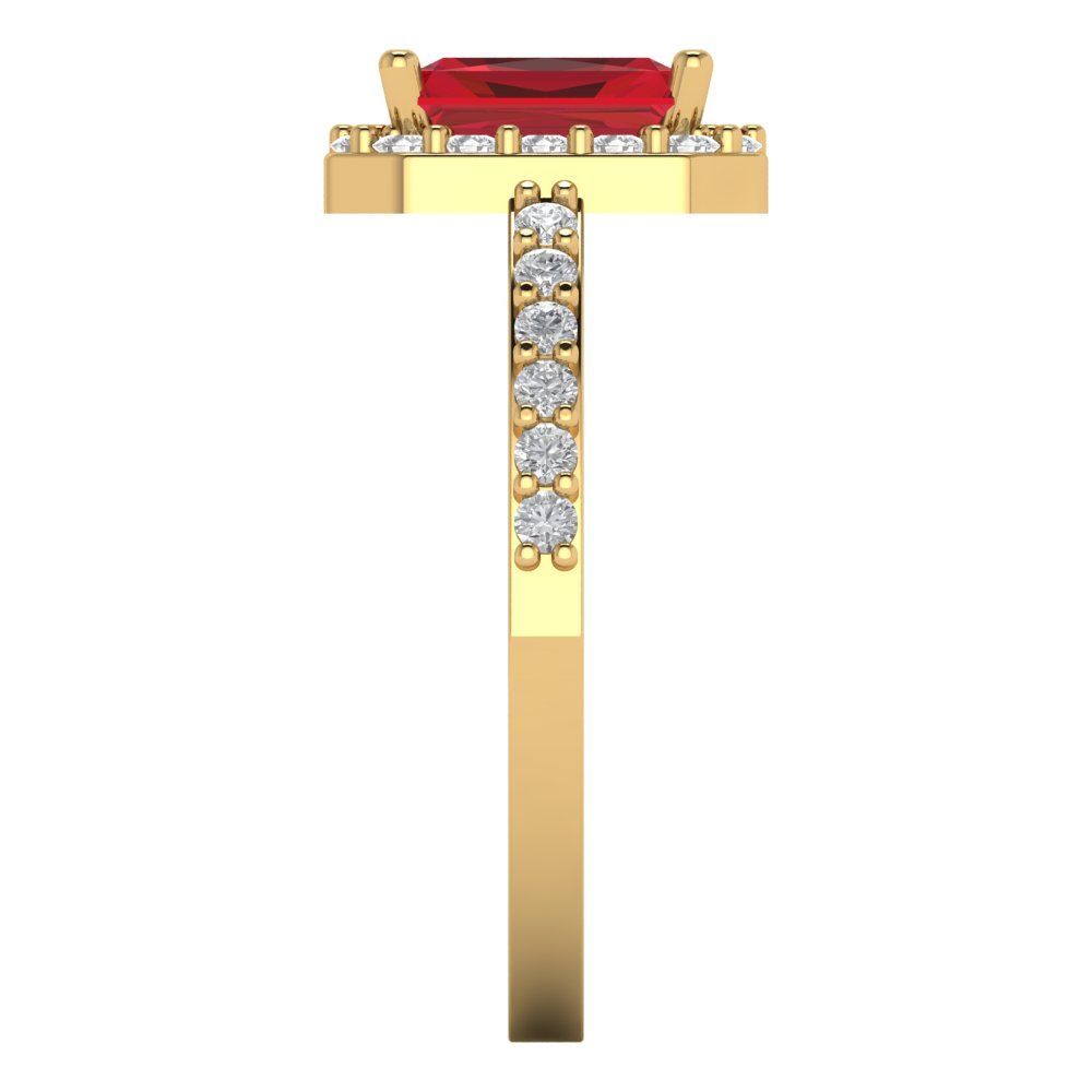 1.92 cttw Simulated Pink Tourmaline Hidden Halo Engagement Ring - Solid Gold (Emerald Cut,7.5X5.5mm)