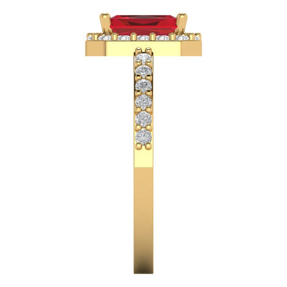 1.92 cttw Simulated Pink Tourmaline Hidden Halo Engagement Ring - Solid Gold (Emerald Cut,7.5X5.5mm)