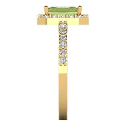 1.92 cttw Natural Peridot Hidden Halo Engagement Ring - Solid Gold (Emerald Cut,7.5X5.5mm)