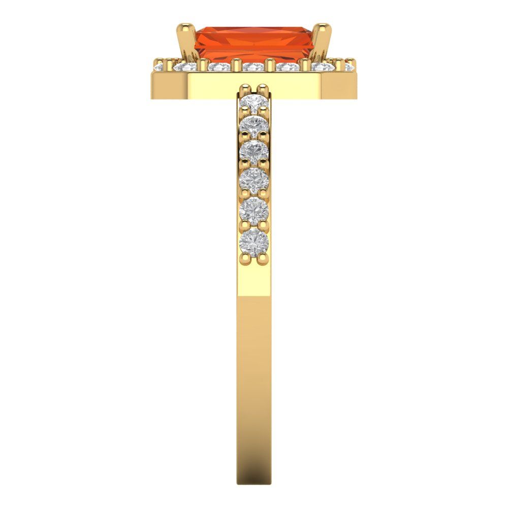 1.92 cttw Zirconia Simulated Red Diamond Hidden Halo Engagement Ring - Solid Gold (VVS1, Emerald Cut,7.5X5.5mm)