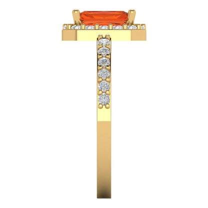 1.92 cttw Zirconia Simulated Red Diamond Hidden Halo Engagement Ring - Solid Gold (VVS1, Emerald Cut,7.5X5.5mm)