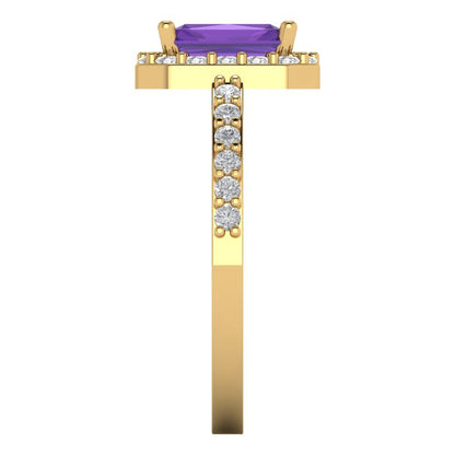 1.92 cttw Natural Amethyst Hidden Halo Engagement Ring - Solid Gold (Emerald Cut,7.5X5.5mm)