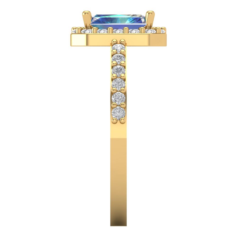 1.92 cttw Blue Moissanite Hidden Halo Engagement Ring - Solid Gold (Emerald Cut,7.5X5.5mm)
