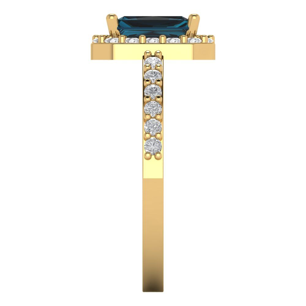 1.92 cttw Natural London Blue Topaz Hidden Halo Engagement Ring - Solid Gold (Emerald Cut,7.5X5.5mm)